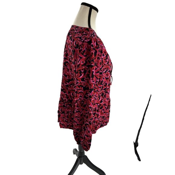LOFT Womens Size L Blouse Pink Black Floral Long Sleeve Keyhole Top Casual - Picture 3 of 6